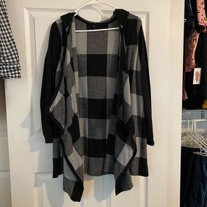 Heavyweight check cardigan with hood